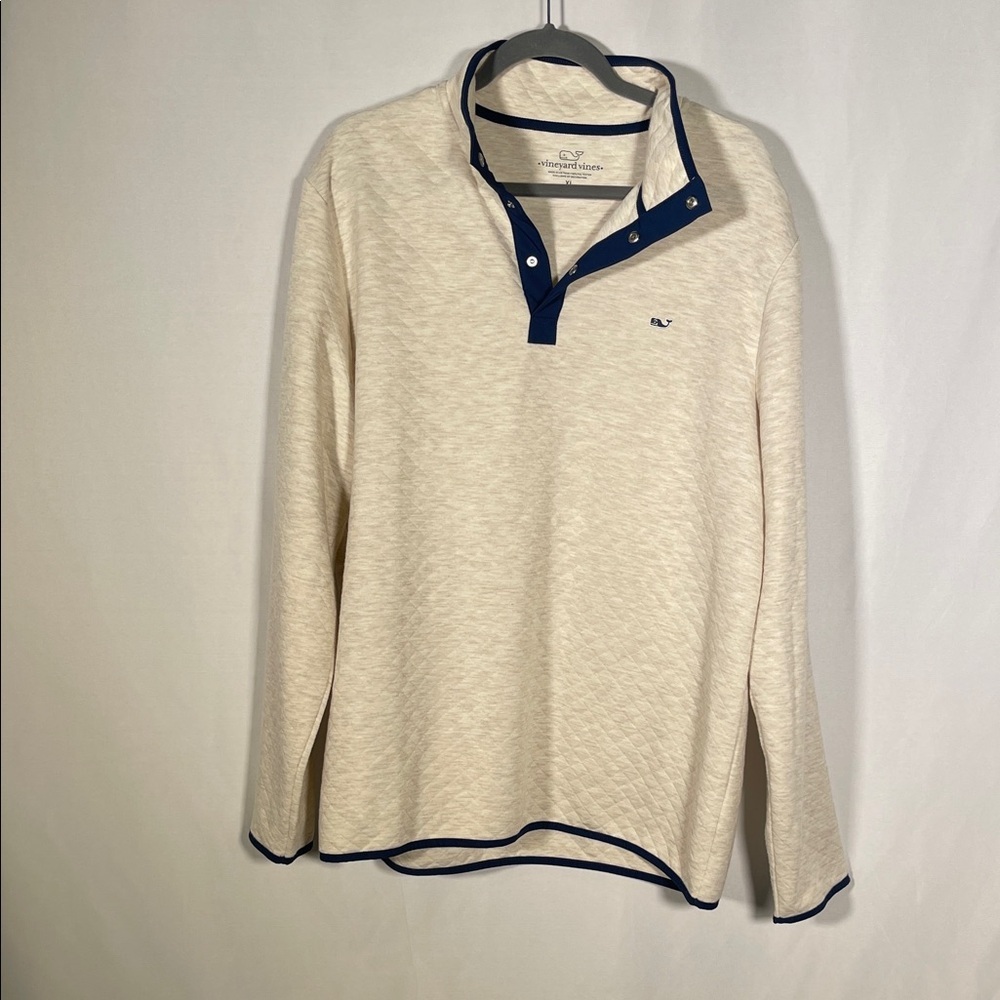 VINEYARD VINES MENS QUILTED PULLOVER SWEATER CREAM NAVY BLUE XL